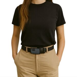 New Unbranded Black Tactical Belt with American Flag Buckle – Fits 32-38 Waist